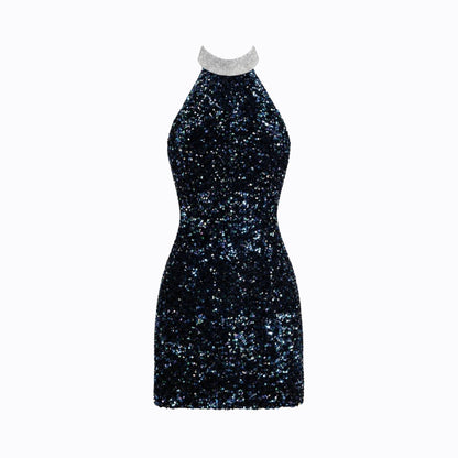 Damen-Minikleid mit Paillettenbesatz und Neckholder-Mini Dress-Alpenkind