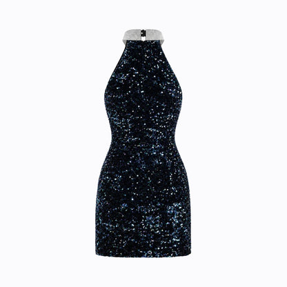 Damen-Minikleid mit Paillettenbesatz und Neckholder-Mini Dress-Alpenkind