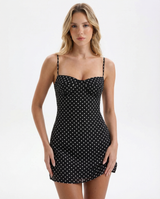 Damen Minikleid mit Punktmuster und schmalen Trägern-Mini Dress-Alpenkind