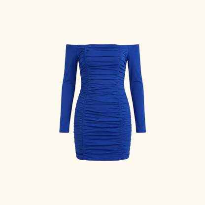 Damen-Minikleid mit schulterfreiem Ausschnitt und Raffungen-Mini Dress-Alpenkind