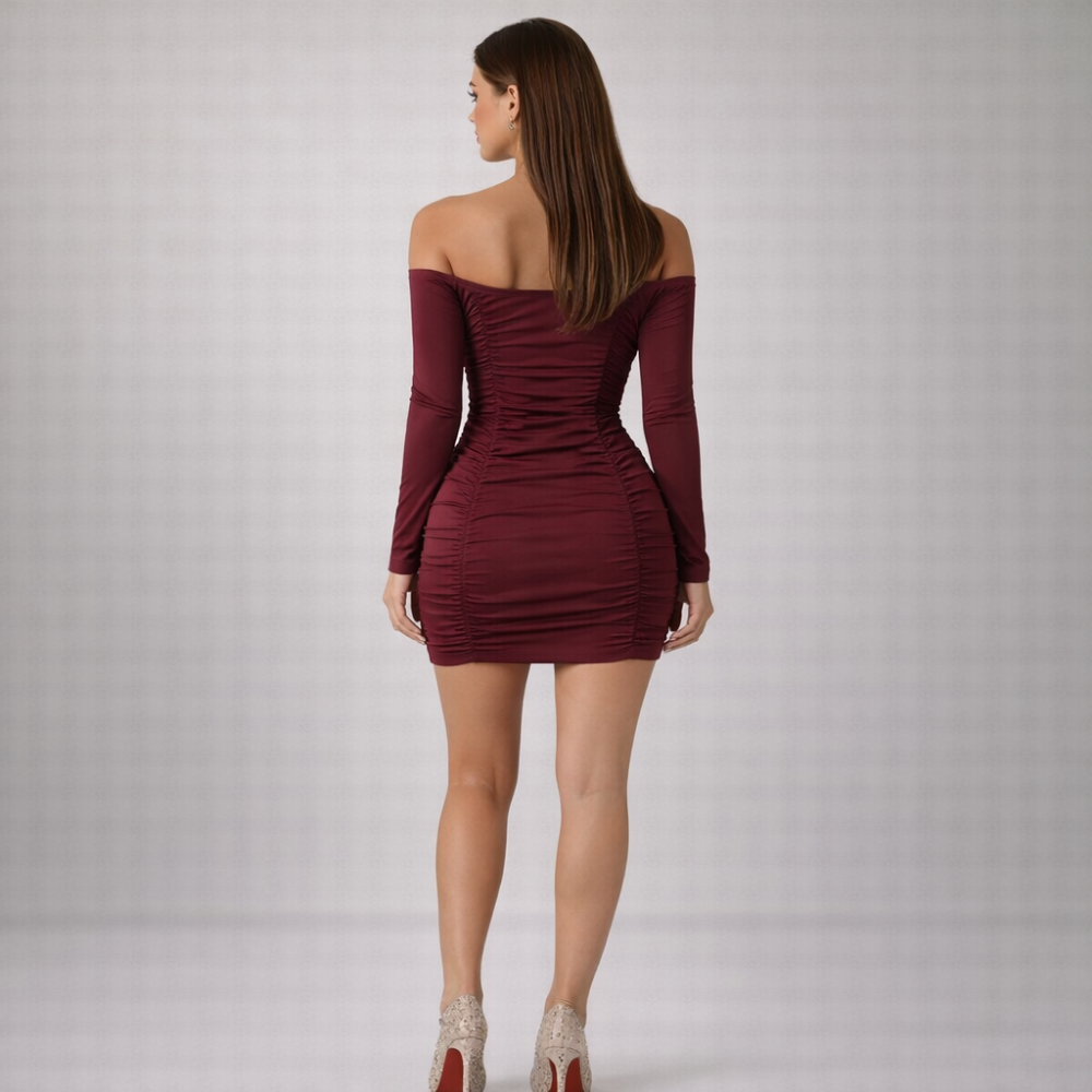Damen-Minikleid mit schulterfreiem Ausschnitt und Raffungen-Mini Dress-Alpenkind
