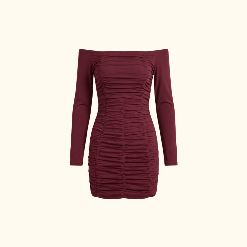 Damen-Minikleid mit schulterfreiem Ausschnitt und Raffungen-Mini Dress-Alpenkind