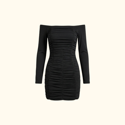 Damen-Minikleid mit schulterfreiem Ausschnitt und Raffungen-Mini Dress-Alpenkind