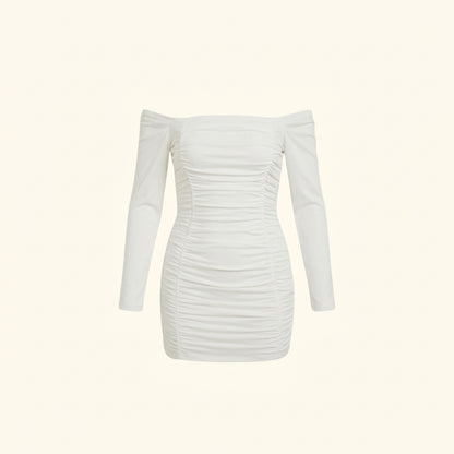 Damen-Minikleid mit schulterfreiem Ausschnitt und Raffungen-Mini Dress-Alpenkind
