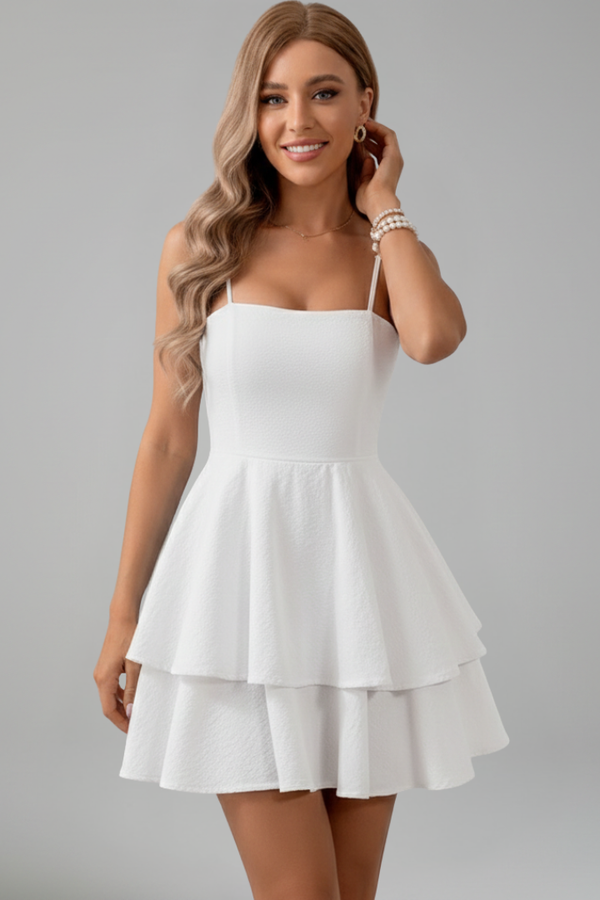 Damen Minikleid mit Spaghettiträgern und Doppelstufigem Rock-Mini Dress-Alpenkind