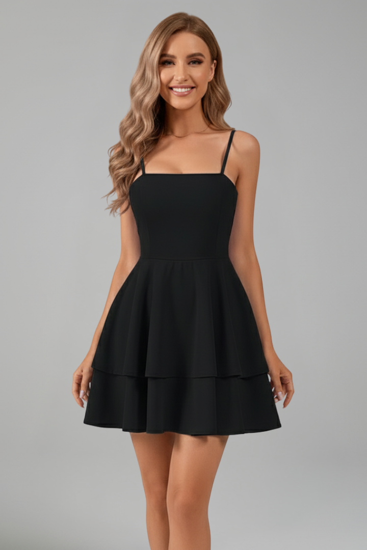 Damen Minikleid mit Spaghettiträgern und Doppelstufigem Rock-Mini Dress-Alpenkind