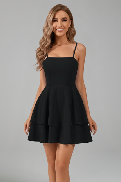 Damen Minikleid mit Spaghettiträgern und Doppelstufigem Rock-Mini Dress-Alpenkind