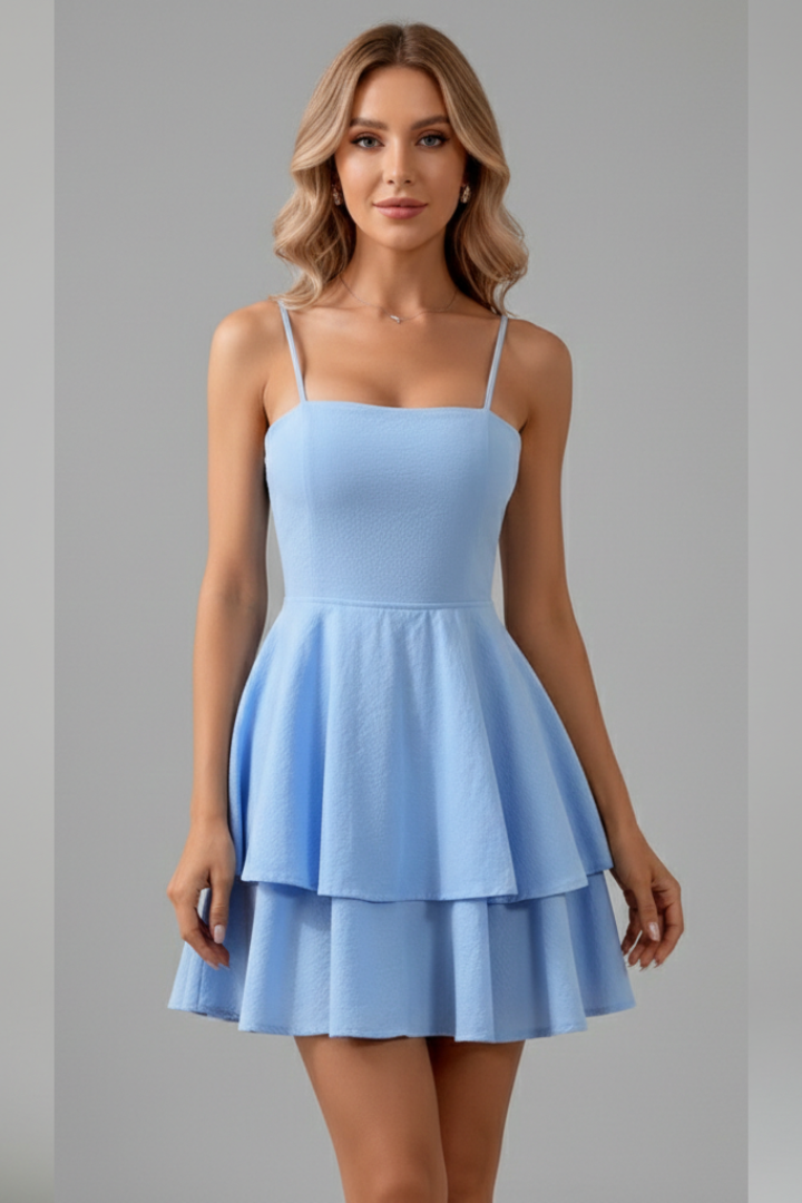 Damen Minikleid mit Spaghettiträgern und Doppelstufigem Rock-Mini Dress-Alpenkind