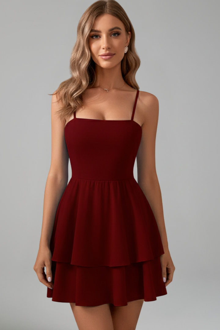 Damen Minikleid mit Spaghettiträgern und Doppelstufigem Rock-Mini Dress-Alpenkind