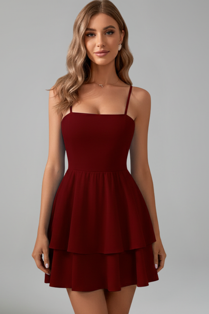 Damen Minikleid mit Spaghettiträgern und Doppelstufigem Rock-Mini Dress-Alpenkind