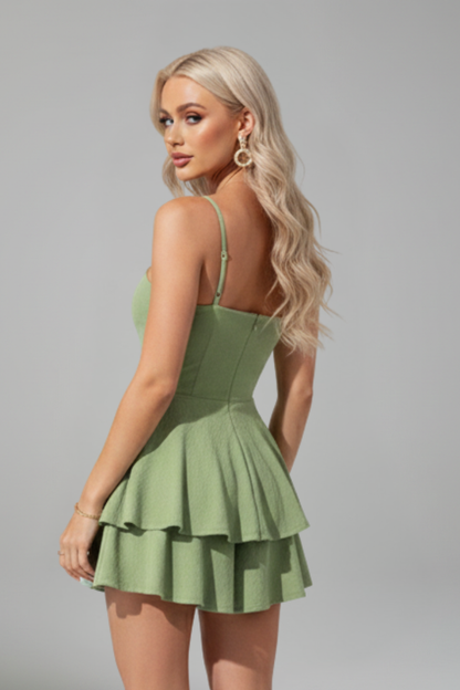 Damen Minikleid mit Spaghettiträgern und Doppelstufigem Rock-Mini Dress-Alpenkind