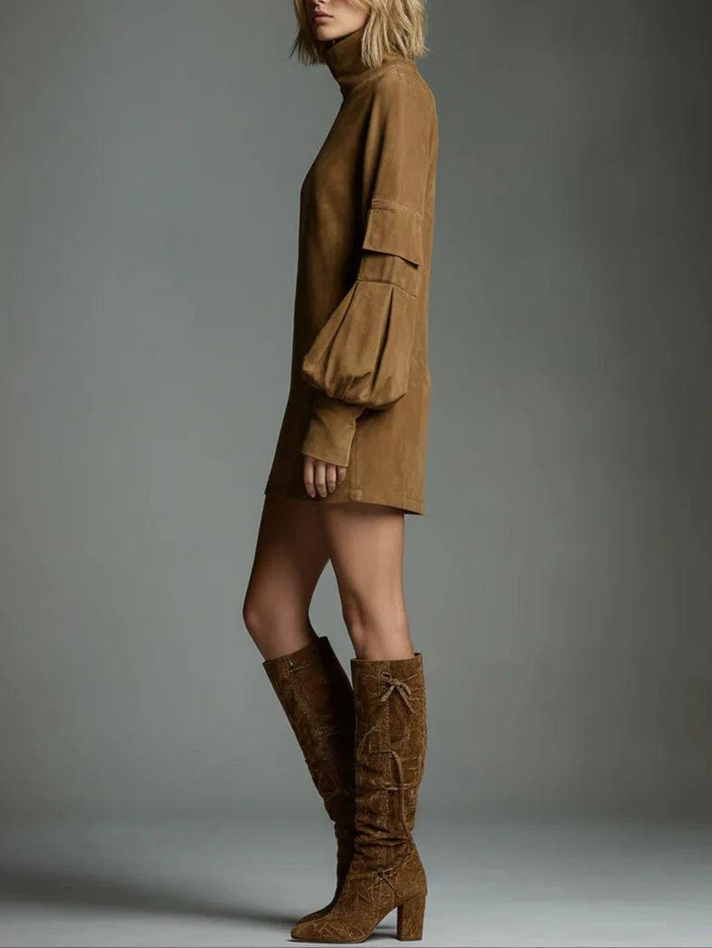Damen Minikleid mit Stehkragen und Ärmel-Tasche-Mini Dress-Alpenkind