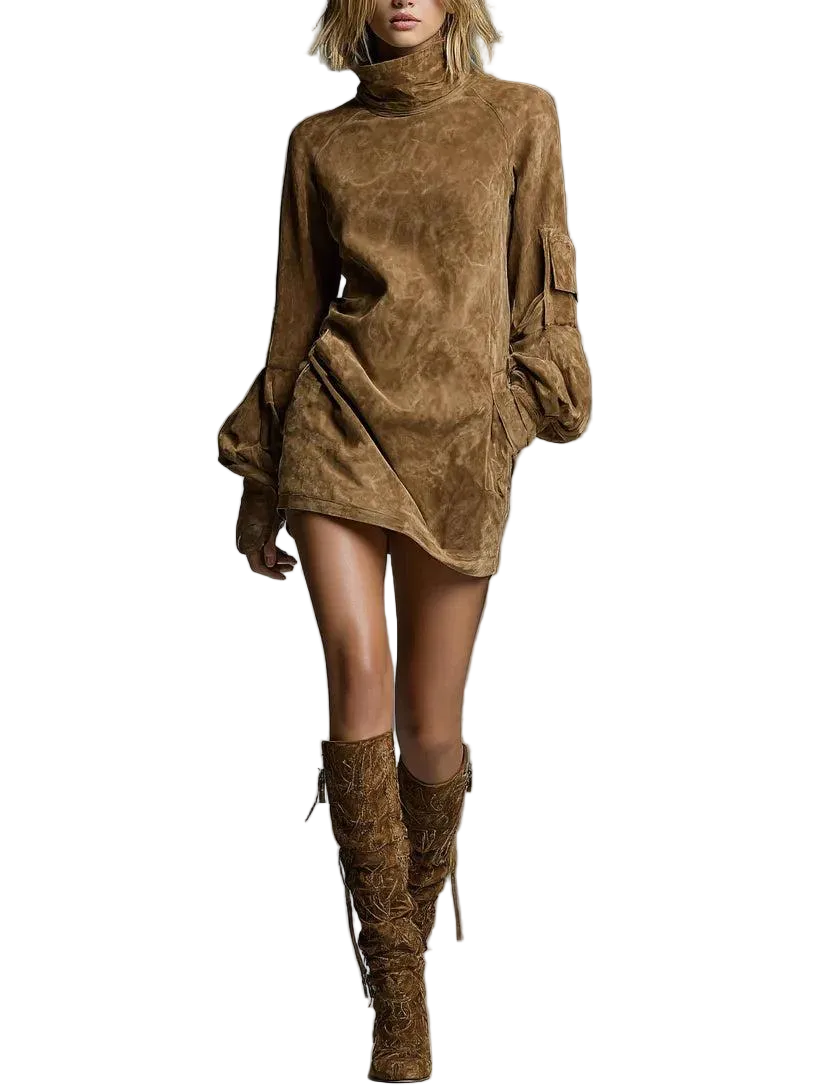 Damen Minikleid mit Stehkragen und Ärmel-Tasche-Mini Dress-Alpenkind