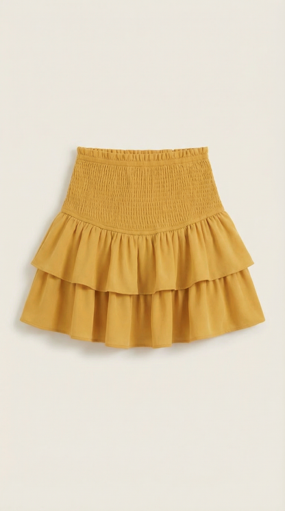 Damen-Minirock mit gesmoktem Taillenbund und gestuftem Saum-Skirt for women-Alpenkind