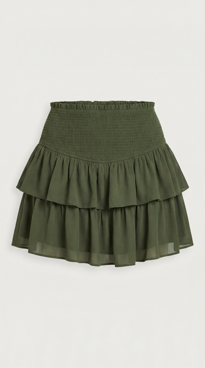 Damen-Minirock mit gesmoktem Taillenbund und gestuftem Saum-Skirt for women-Alpenkind
