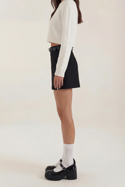Damen Minirock mit hohem Bund, Gürtelschlaufen und geradem Saum-Skirt for women-Alpenkind