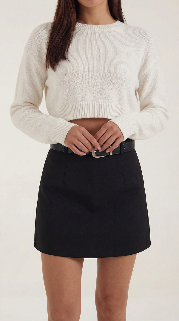 Damen Minirock mit hohem Bund, Gürtelschlaufen und geradem Saum-Skirt for women-Alpenkind