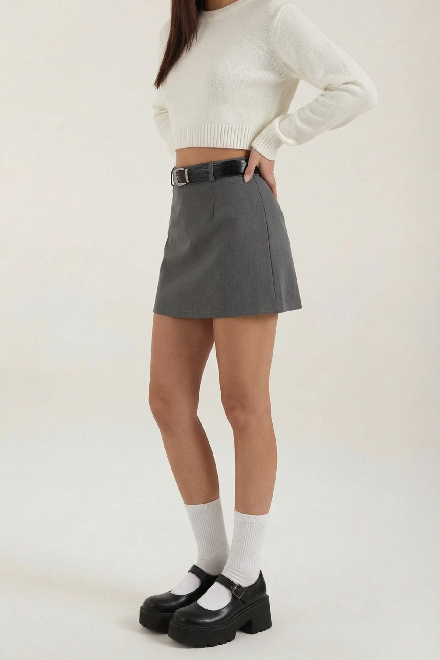 Damen Minirock mit hohem Bund, Gürtelschlaufen und geradem Saum-Skirt for women-Alpenkind