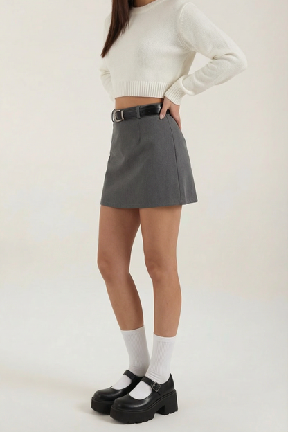 Damen Minirock mit hohem Bund, Gürtelschlaufen und geradem Saum-Skirt for women-Alpenkind