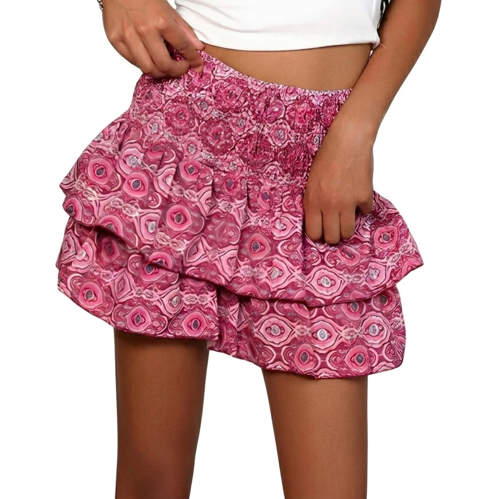 Damen-Minirock mit Stufen-Design und gesmoktem Bund-Skirt for women-Alpenkind