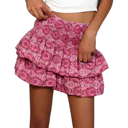 Damen-Minirock mit Stufen-Design und gesmoktem Bund-Skirt for women-Alpenkind