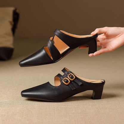 Damen-Mules mit eckiger Zehenpartie und zwei Riemen-Footwear for women-Alpenkind