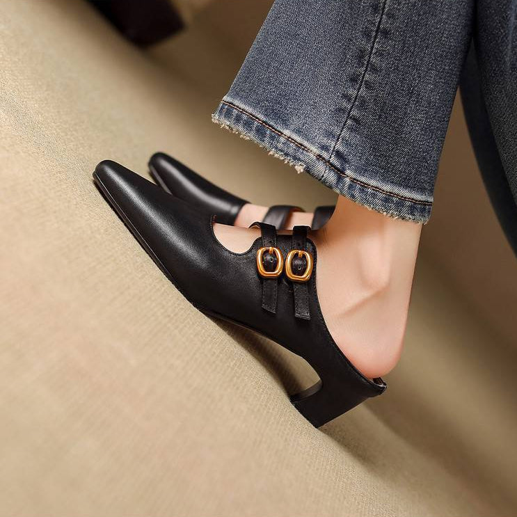 Damen-Mules mit eckiger Zehenpartie und zwei Riemen-Footwear for women-Alpenkind
