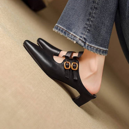 Damen-Mules mit eckiger Zehenpartie und zwei Riemen-Footwear for women-Alpenkind