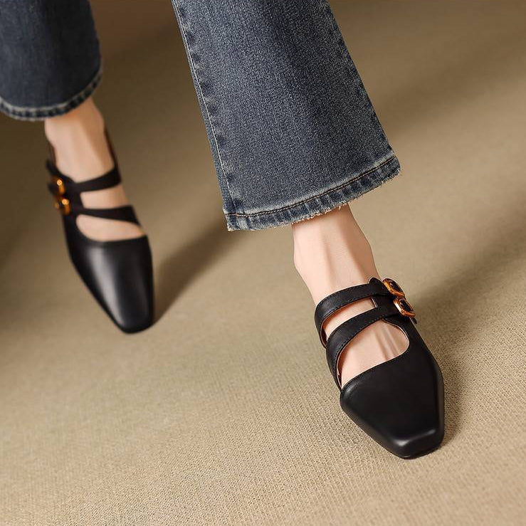 Damen-Mules mit eckiger Zehenpartie und zwei Riemen-Footwear for women-Alpenkind