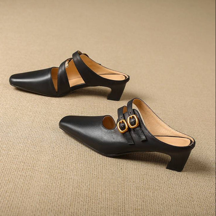Damen-Mules mit eckiger Zehenpartie und zwei Riemen-Footwear for women-Alpenkind