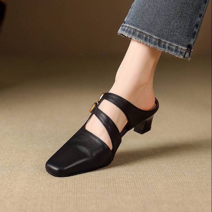 Damen-Mules mit eckiger Zehenpartie und zwei Riemen-Footwear for women-Alpenkind