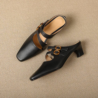 Damen-Mules mit eckiger Zehenpartie und zwei Riemen-Footwear for women-Alpenkind