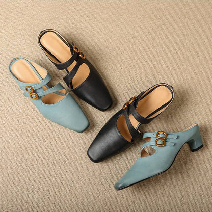 Damen-Mules mit eckiger Zehenpartie und zwei Riemen-Footwear for women-Alpenkind