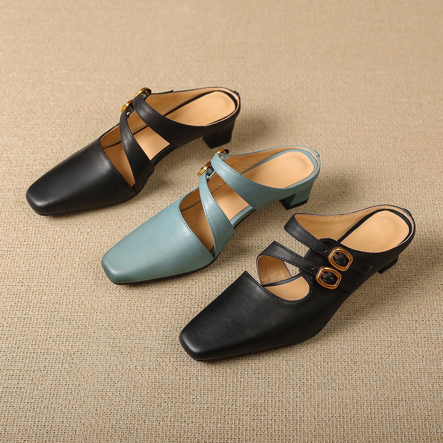 Damen-Mules mit eckiger Zehenpartie und zwei Riemen-Footwear for women-Alpenkind