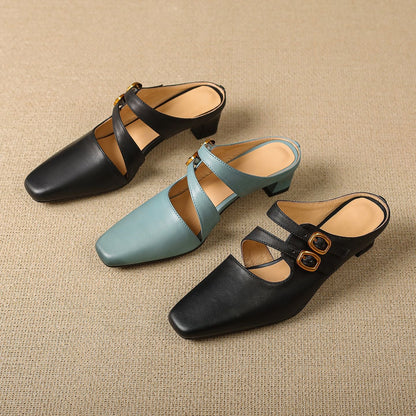 Damen-Mules mit eckiger Zehenpartie und zwei Riemen-Footwear for women-Alpenkind