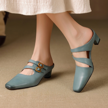 Damen-Mules mit eckiger Zehenpartie und zwei Riemen-Footwear for women-Alpenkind