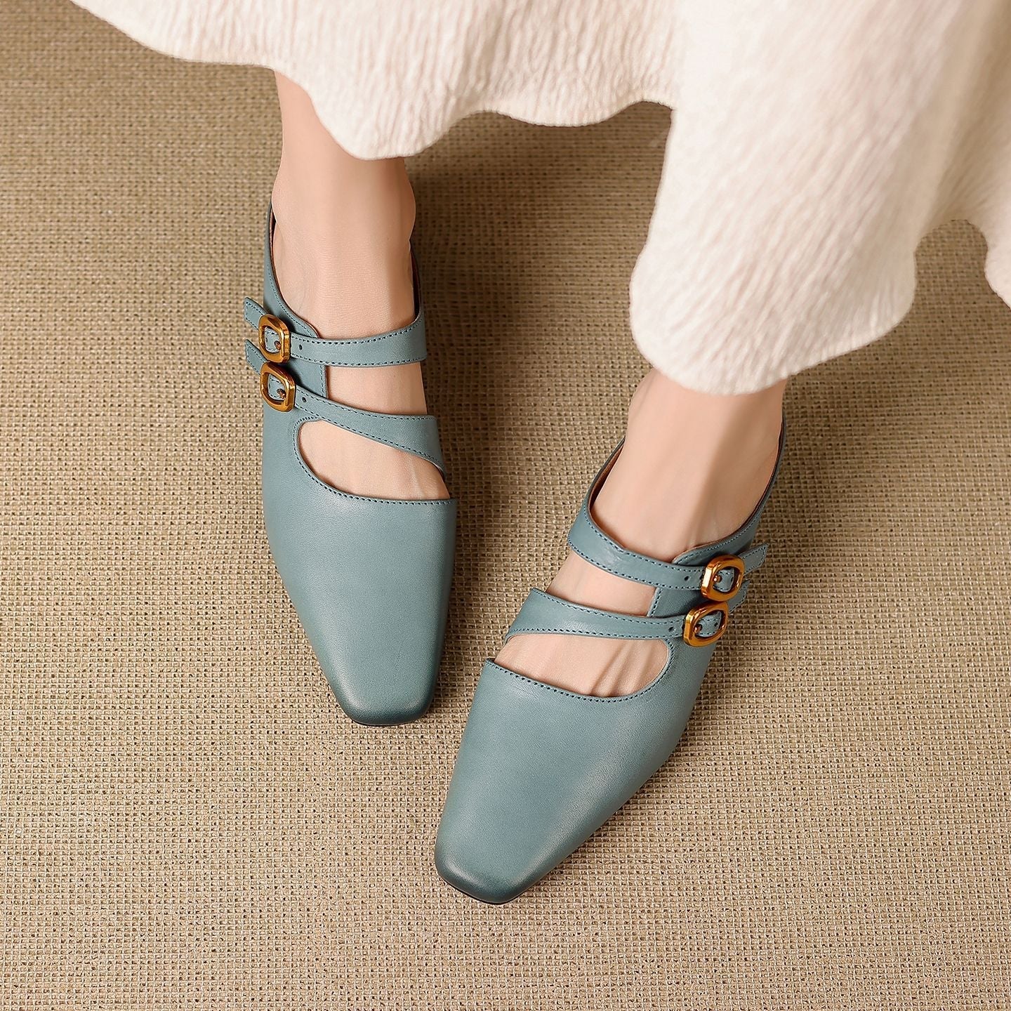 Damen-Mules mit eckiger Zehenpartie und zwei Riemen-Footwear for women-Alpenkind