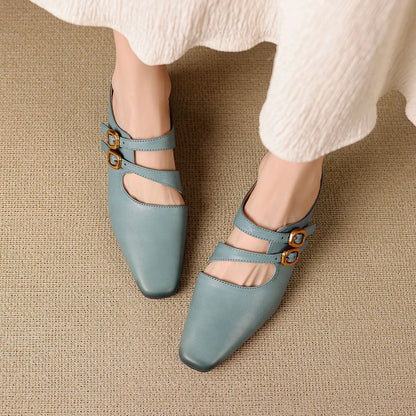 Damen-Mules mit eckiger Zehenpartie und zwei Riemen-Footwear for women-Alpenkind