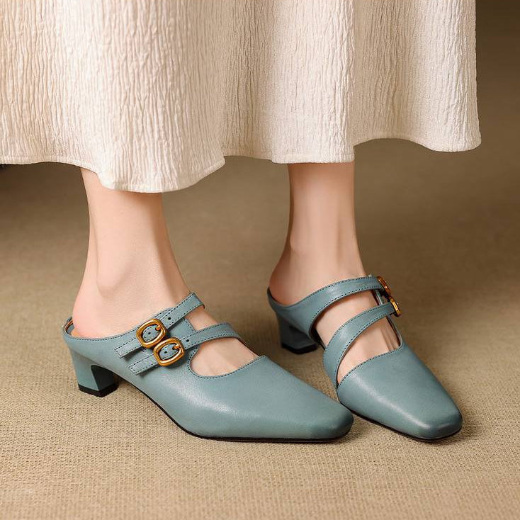 Damen-Mules mit eckiger Zehenpartie und zwei Riemen-Footwear for women-Alpenkind