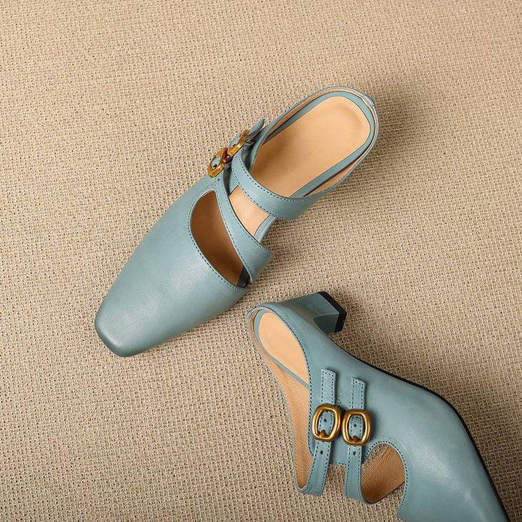 Damen-Mules mit eckiger Zehenpartie und zwei Riemen-Footwear for women-Alpenkind