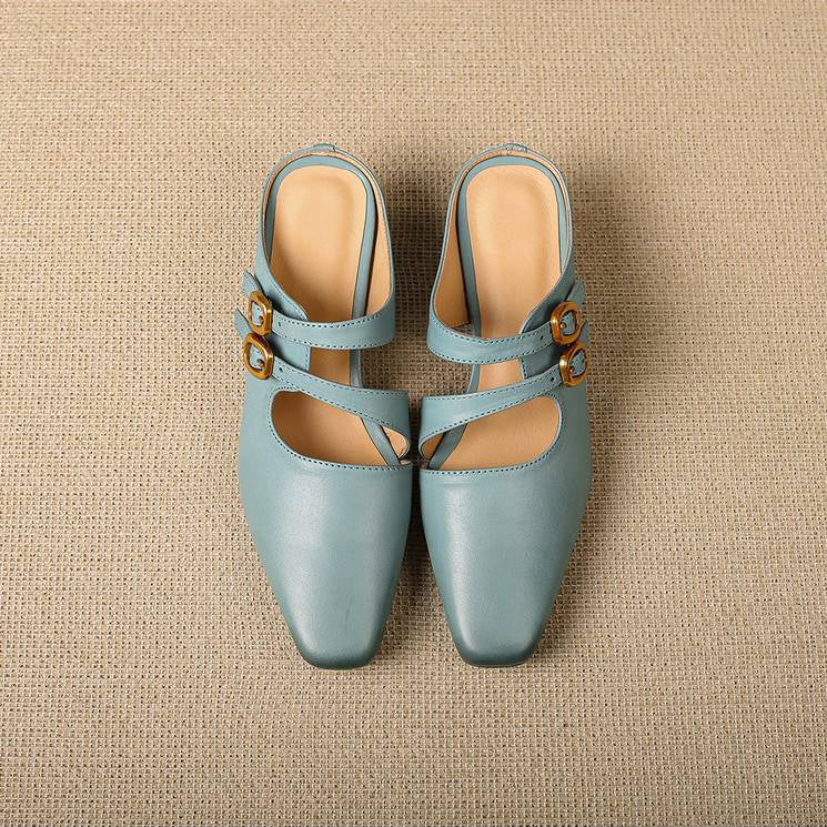 Damen-Mules mit eckiger Zehenpartie und zwei Riemen-Footwear for women-Alpenkind