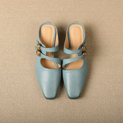 Damen-Mules mit eckiger Zehenpartie und zwei Riemen-Footwear for women-Alpenkind