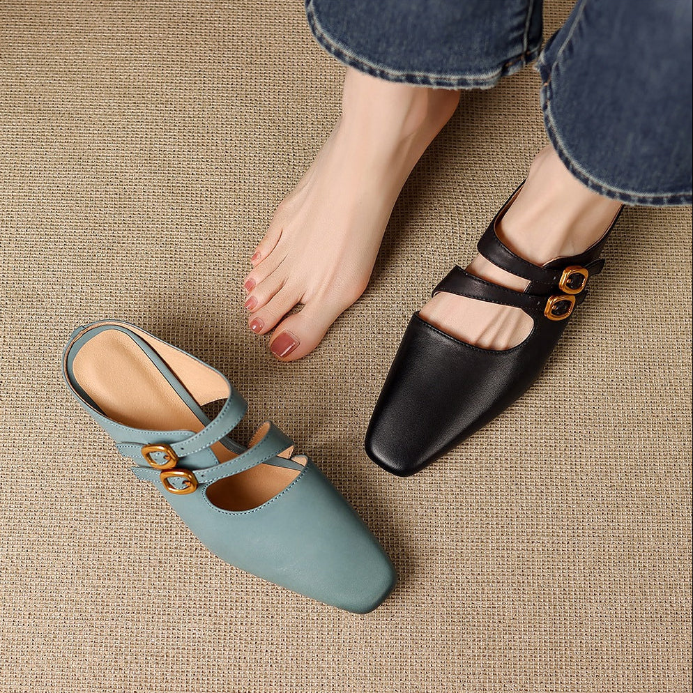 Damen-Mules mit eckiger Zehenpartie und zwei Riemen-Footwear for women-Alpenkind