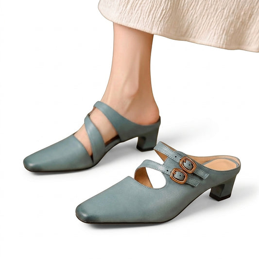 Damen-Mules mit eckiger Zehenpartie und zwei Riemen-Footwear for women-Alpenkind