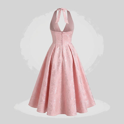 Damen Neckholderkleid mit Korsett Oberteil und Strukturmuster und Schleife am Nacken-Midi Dress-Alpenkind