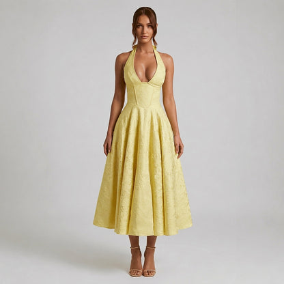 Damen Neckholderkleid mit Korsett Oberteil und Strukturmuster und Schleife am Nacken-Midi Dress-Alpenkind