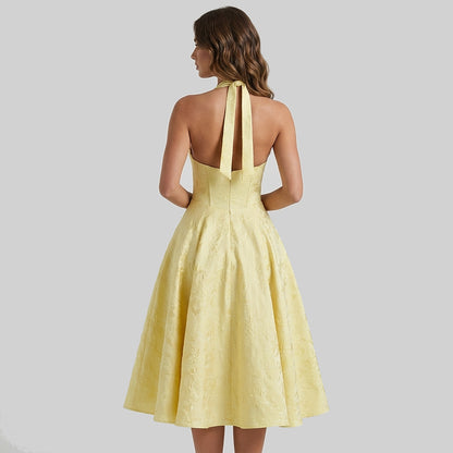 Damen Neckholderkleid mit Korsett Oberteil und Strukturmuster und Schleife am Nacken-Midi Dress-Alpenkind