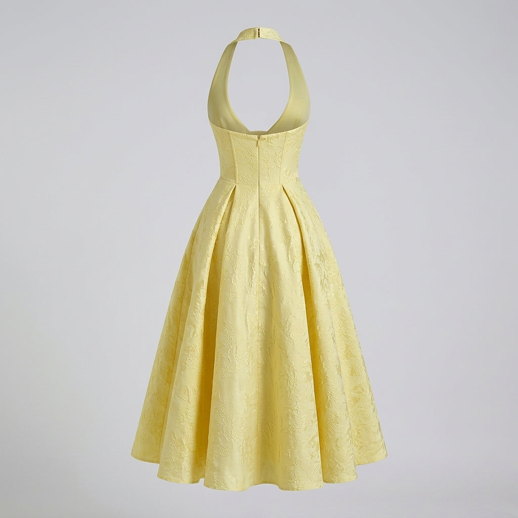 Damen Neckholderkleid mit Korsett Oberteil und Strukturmuster und Schleife am Nacken-Midi Dress-Alpenkind