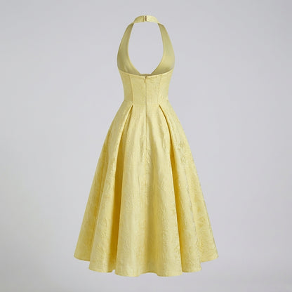 Damen Neckholderkleid mit Korsett Oberteil und Strukturmuster und Schleife am Nacken-Midi Dress-Alpenkind