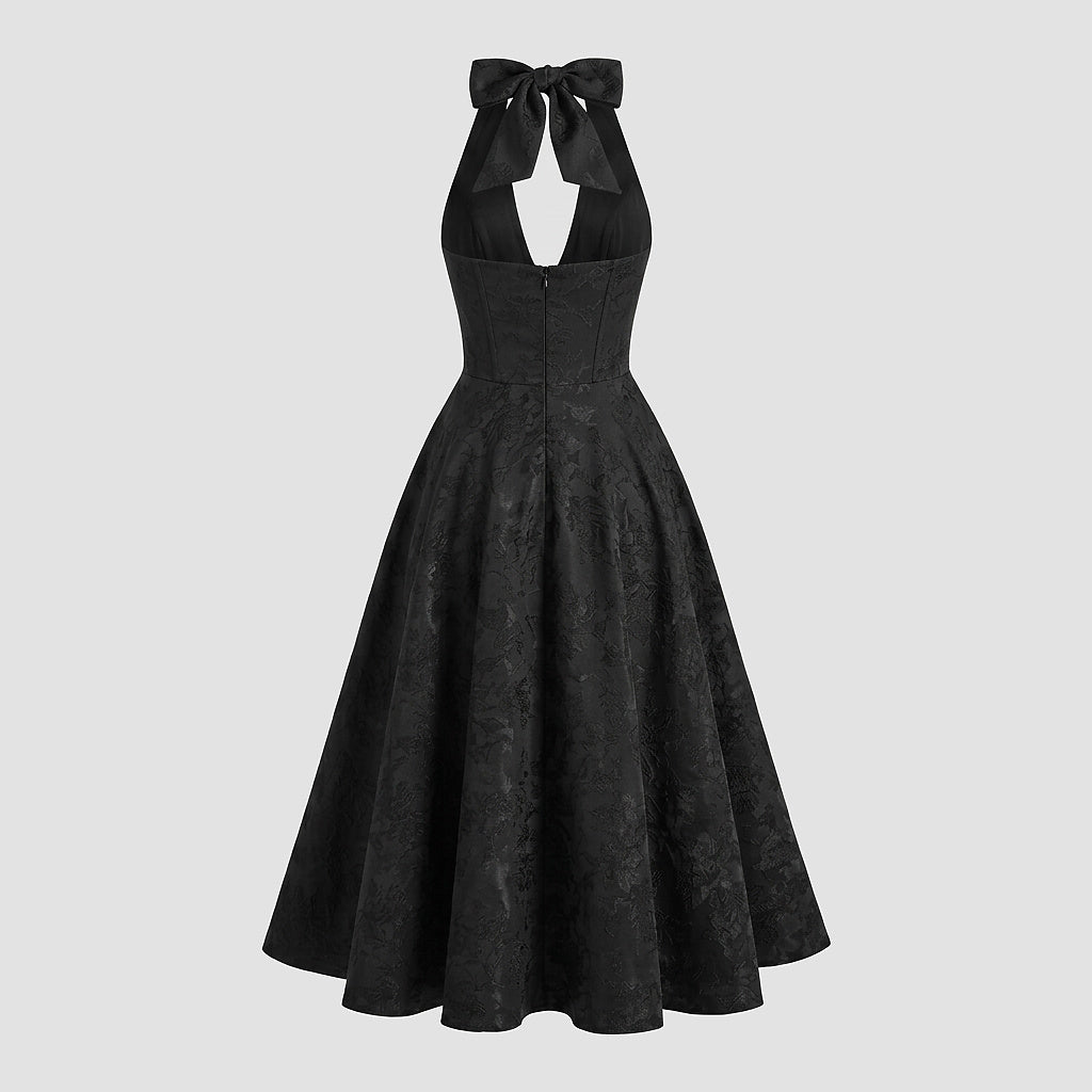 Damen Neckholderkleid mit Korsett Oberteil und Strukturmuster und Schleife am Nacken-Midi Dress-Alpenkind